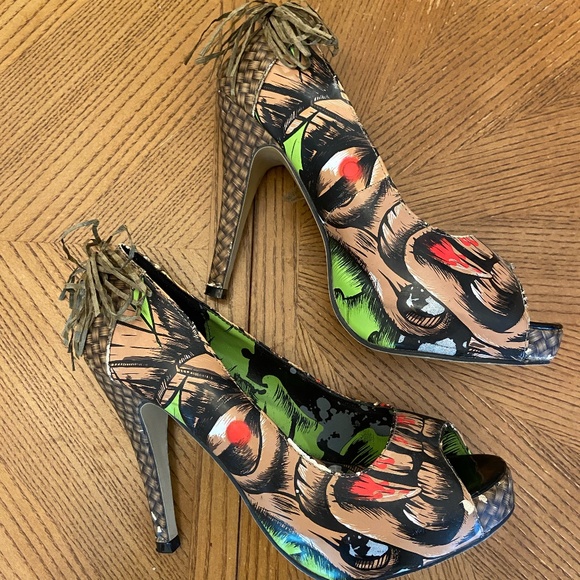 Iron Fist Heels Zombie Tiki Totem Peep Toe - US 8 - Picture 1 of 11